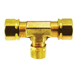 26105 Captive Sleeve Tee with 26005 Sleeve Nut, 3/8 - in Compression x 3/8 - in Compression x 3/8 - in Compression, Brass - GetHydraulics.com