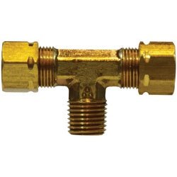 26301 Captive Sleeve Branch Tee, 5/8 in Compression x 5/8 in Compression x 1/2 in MIP, Brass - GetHydraulics.com