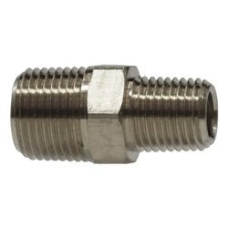 28220LN Light Pattern Reducing Hex Nipple, 1/4 - in Male NPTF x 1/8 - in Male NPTF, Brass, Nickel - Plated - GetHydraulics.com
