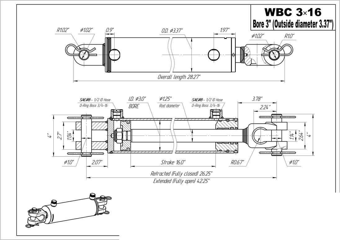 3" BORE AG Clevis Hydraulic Cylinders - GetHydraulics