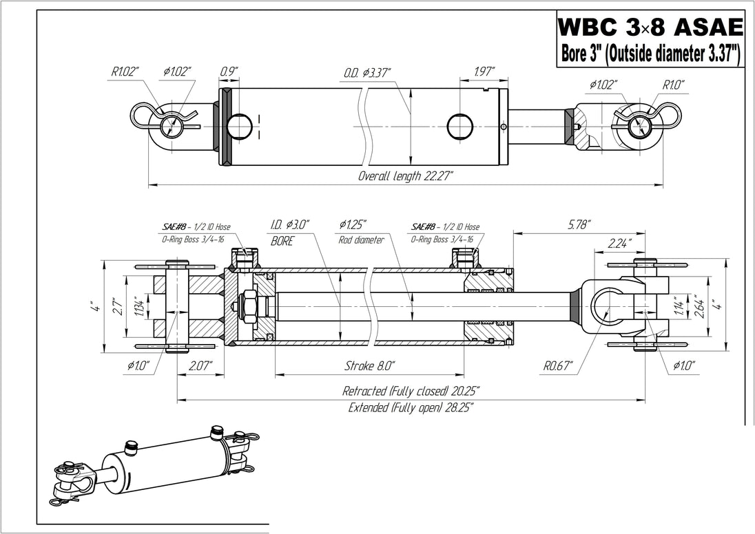 3" BORE AG Clevis Hydraulic Cylinders - GetHydraulics