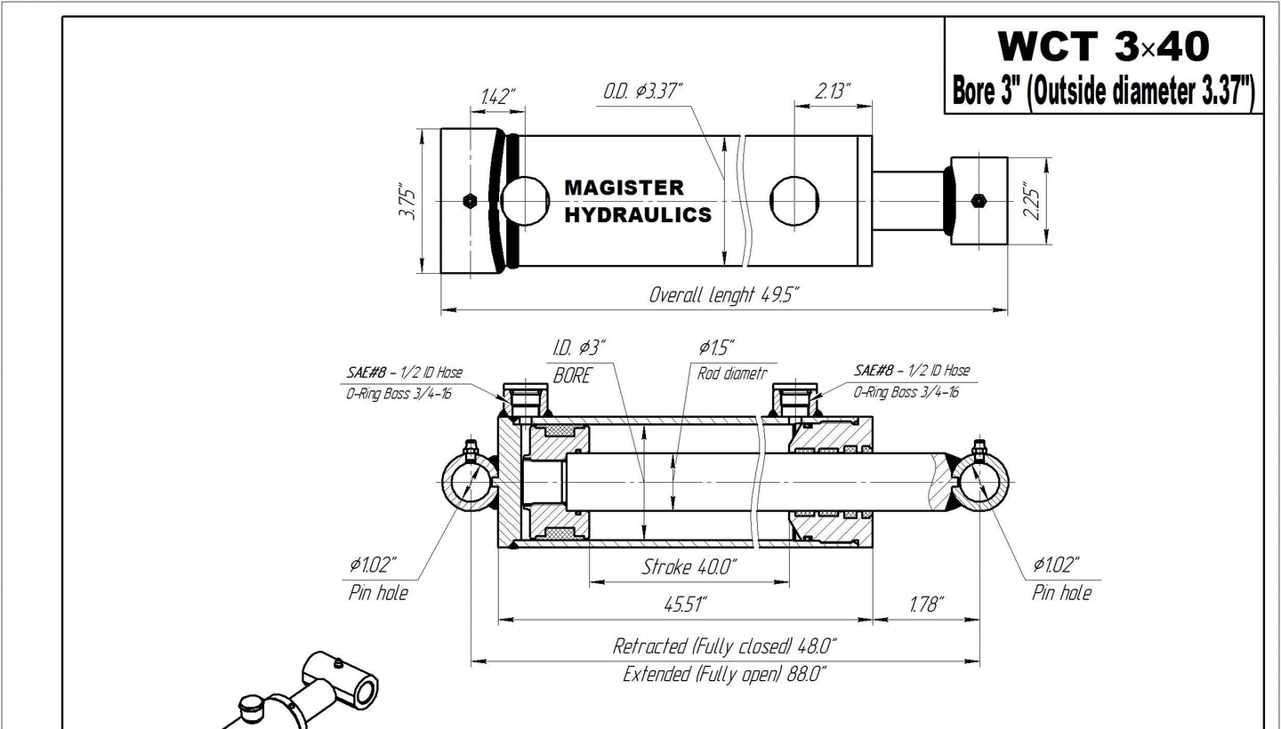 3" Bore Cross Tube Hydraulic Cylinders - GetHydraulics