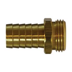 30040 Straight Male End Hex Adapter, 1/2 - in Garden Hose Barbed x 3/4 - in MGH, Brass - GetHydraulics.com