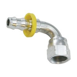 30484 90 - deg Swivel Elbow, 1/2 - in Push - On Hose Barb x 1/2 - in Female JIC Swivel, Zinc - Plated Steel - GetHydraulics.com