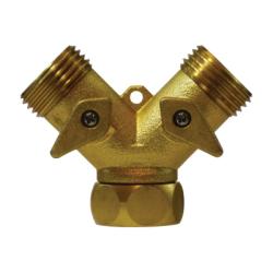 30627 Swivel Wye Connector with 2 - Way Hose Shut - Off and Brass Levers, 3/4 in FGH x 3/4 in MGH - GetHydraulics.com