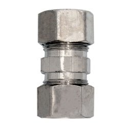 31066 Compression Union, 3/8 - in Compression x 3/8 - in Compression, Brass, Chrome - Plated - GetHydraulics.com