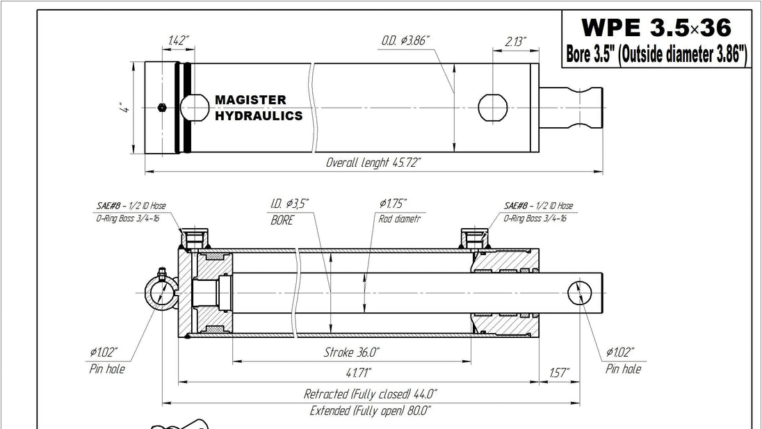 3.5" Bore Pin Eye Cylinders - GetHydraulics