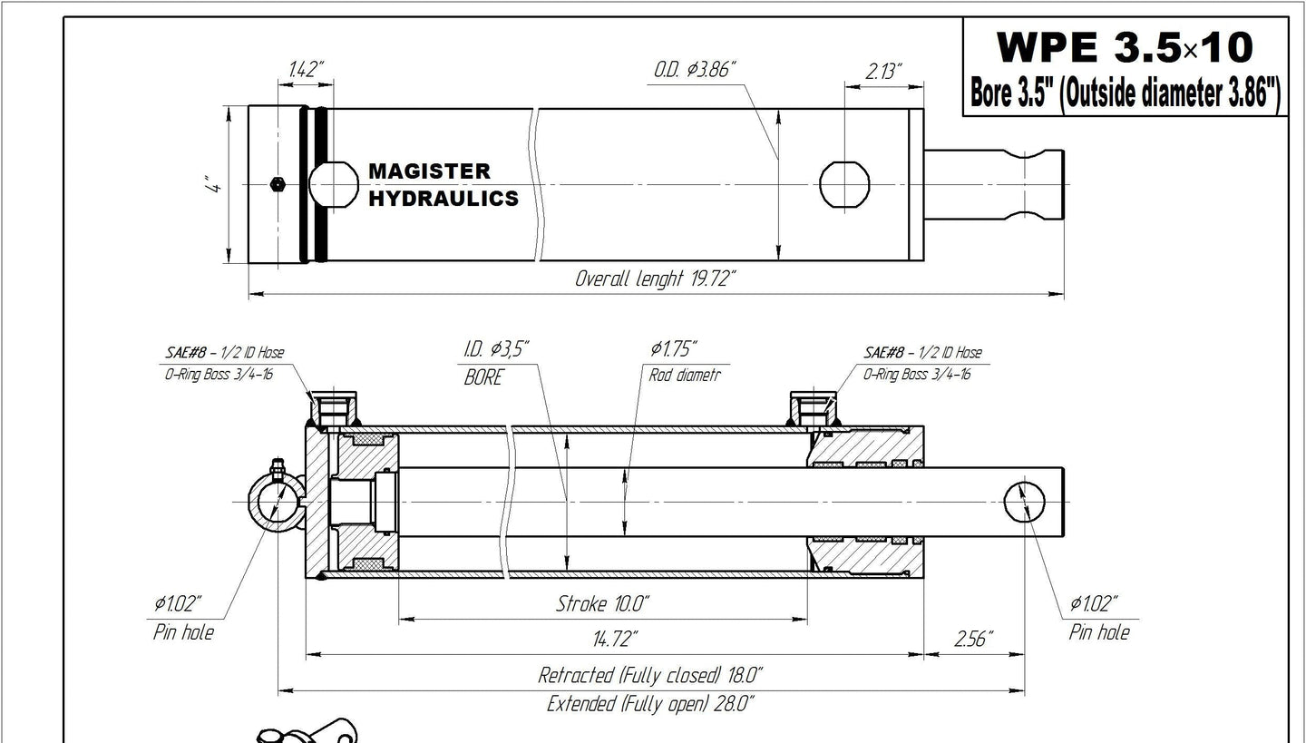 3.5" Bore Pin Eye Cylinders - GetHydraulics