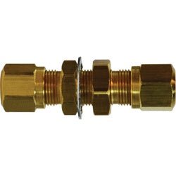 38027 Bulkhead Union, 3/16 in Tube OD x 3/16 in Tube OD, Brass - GetHydraulics.com