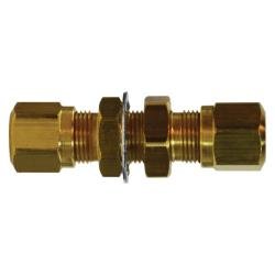 38028 Bulkhead Union, 1/4 in Tube OD x 1/4 in Tube OD, Brass - GetHydraulics.com