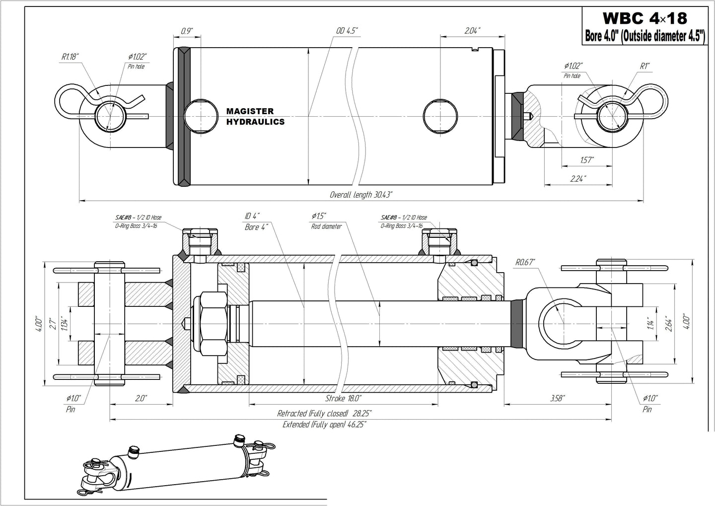 4" BORE AG Clevis Hydraulic Cylinders - GetHydraulics