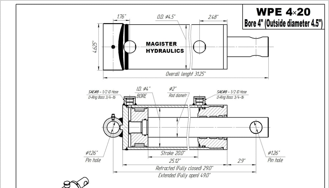 4" Bore Pin Eye Cylinders - GetHydraulics