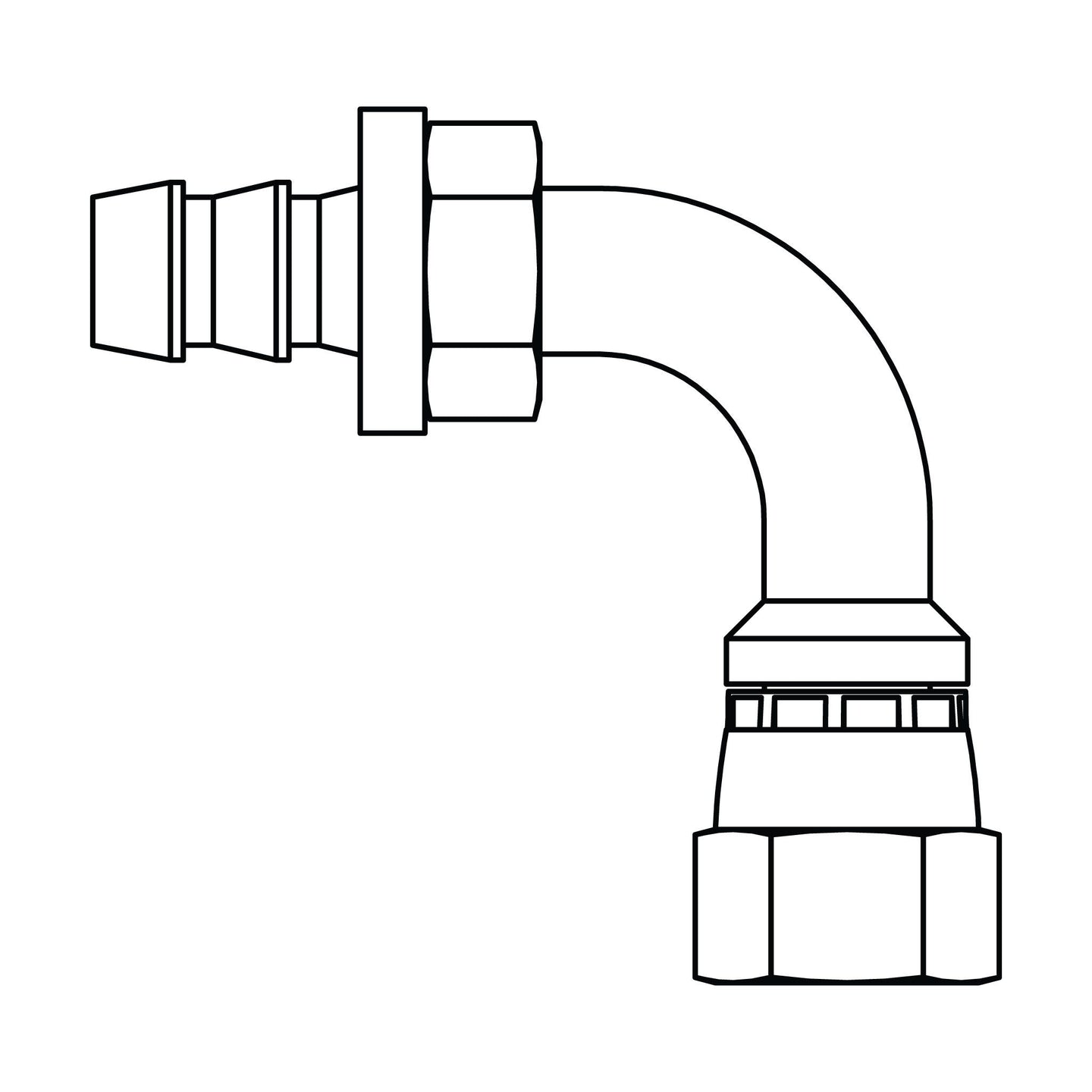 4330 - 06 - 06 Steel Push - on Barb to JIC Swivel 90° Bent Tube, Brass - GetHydraulics