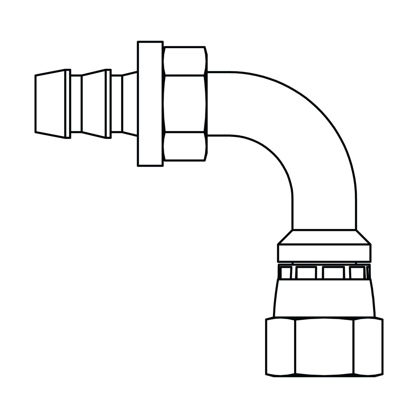 4330-08-08 Steel Push-on Barb to JIC Swivel 90° Bent Tube, Brass