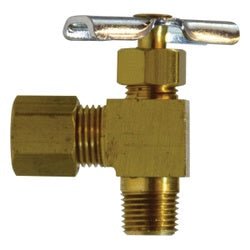 46011X 90 deg Angle Needle Valve, 1/4 x 1/8 in Nominal, Compression x MPT, Brass Body - GetHydraulics.com