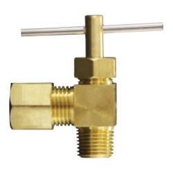 46016 90 deg Needle Valve, 3/8 x 1/4 in Nominal, Compression x MPT, 150 psi Pressure - GetHydraulics.com