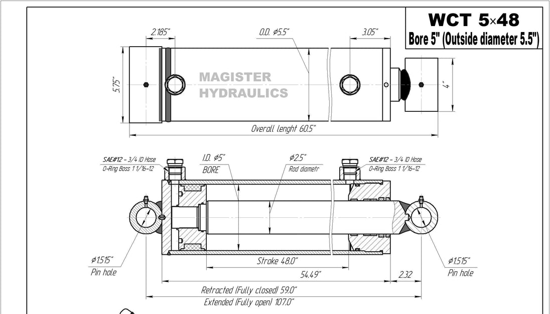 5" Bore Cross Tube Hydraulic Cylinders - GetHydraulics