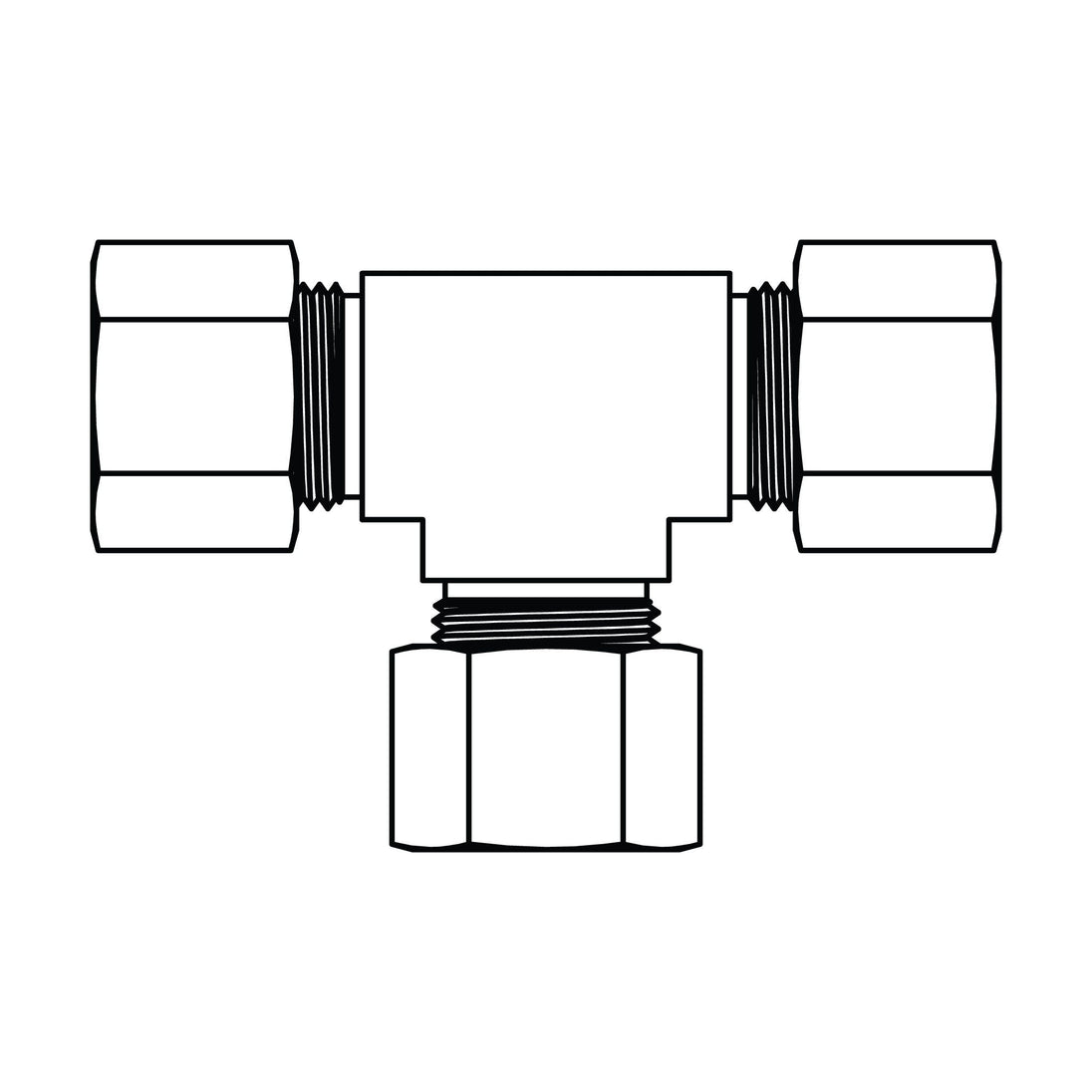 64 - 06 - 06 - 06 Tube Union Tee, Brass Compression - GetHydraulics