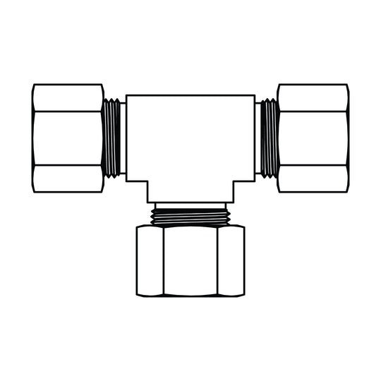 64 - 08 - 08 - 06 Tube Union Tee, Brass Compression - GetHydraulics