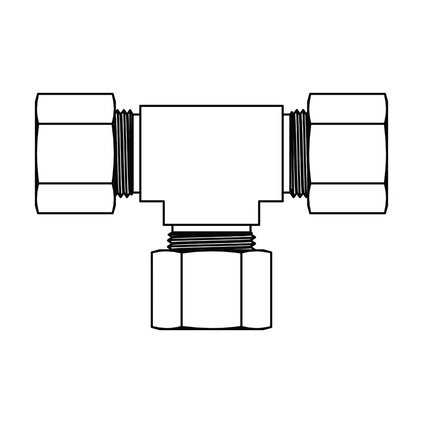 64 - 12 - 12 - 12 Tube Union Tee, Brass Compression - GetHydraulics