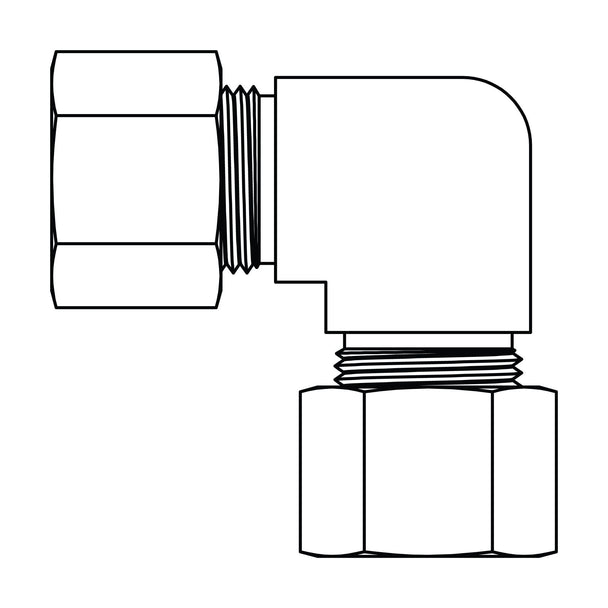 65 - 02 - 02 Tube Union Elbow 90°, Brass Compression - GetHydraulics