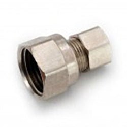 700666 - 0806 Coupling, 1/2 in Female Compression x 3/8 in Female NPTF, Lead - Free Brass, Chrome - Plated - GetHydraulics.com