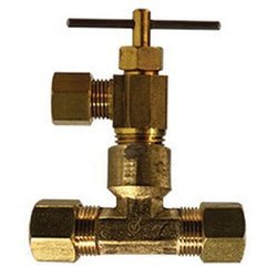 709178 - 0606 Needle Valve with Tee, 3/8 x 3/8 in Nominal, Compression x Compression, Brass Body - GetHydraulics.com