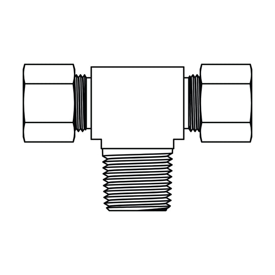 72 - 05 - 05 - 02 Tube to Pipe Branch Tee, Brass Compression - GetHydraulics