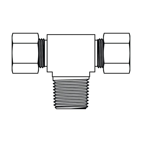 72 - 12 - 12 - 08 Tube to Pipe Branch Tee, Brass Compression - GetHydraulics