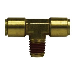 720302 Branch Tee, 3/16 - in Push - In x 3/16 - in Push - In x 1/8 - in MIP, Brass - GetHydraulics.com