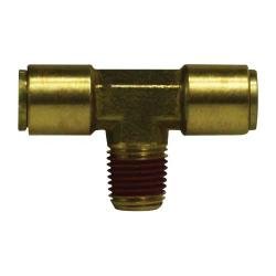 720604 Branch Tee, 3/8 - in Push - In x 1/4 - in MIP x 3/8 - in Push - In, Brass - GetHydraulics.com