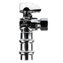 746470MH Press Fit 90 - deg Angle Supply Stop, 1/2 - in Press x 3/8 - in Compression, Brass Body, Chrome - Plated - GetHydraulics.com