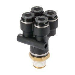 88D0404C Male Double Wye, 1/4 - in Male NPT x 1/4 - in Push - to - Connect, Composite - GetHydraulics.com
