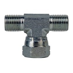 9342 - 10 - 10 - 10 Swivel Run Tee, 5/8 - in Male BSPP x 5/8 - in Male BSPP x 5/8 - in, Steel - GetHydraulics.com