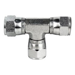 9344 - 04 - 04 - 04 Swivel Union Tee, 1/4 - in Female BSPP Swivel x 1/4 - in Female BSPP Swivel x 1/4 - in Female BSPP Swivel, Steel - GetHydraulics.com