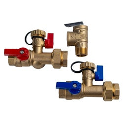 945702 Tankless Water Heater Valve Kit, 3/4 in, FNPT x FNPT, Lead-Free Brass, 125 psi