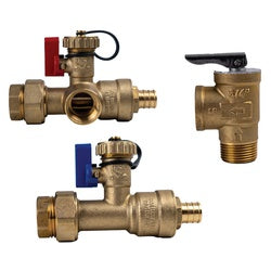 945722 Tankless Water Heater Valve Kit, 3/4 in, FNPT x PEX Clamp, Lead-Free Brass, 125 psi