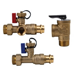 945742 Tankless Water Heater Valve Kit, 3/4 in, FNPT x Press, Lead-Free Brass, 125 psi