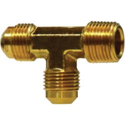 10344B Barstock Run Tee, 1/4 in SAE 45 deg Male Flared x 1/8 in Male NPTF x 1/4 in, Brass