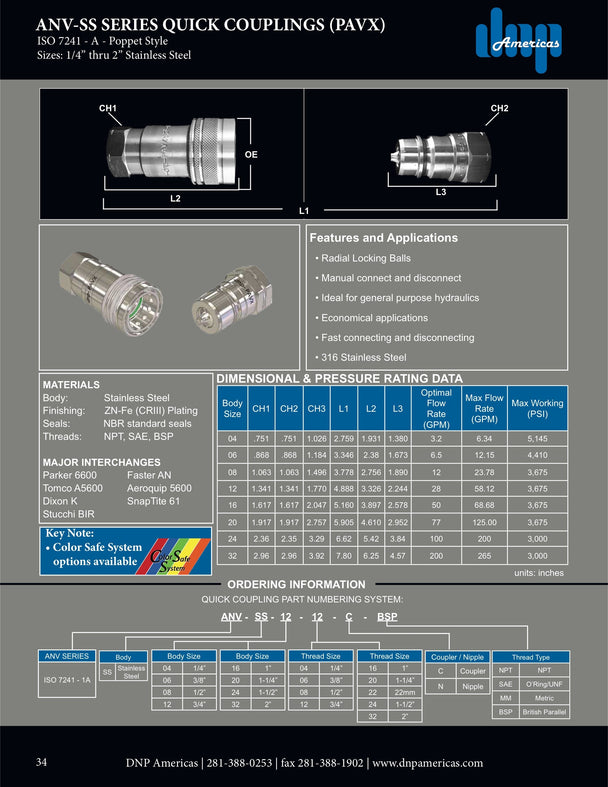ANV-SS-06-06C-NPT DNP Americas Quick Coupling