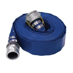 BLAY-400-100CASS Water Discharge Lay Flat Hose Assembly with C/E Camlock, 4 in Nominal, 100 ft L, Blue