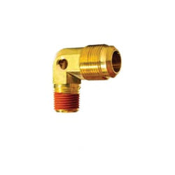 CVSE1F-12D-1/8Tap 90 deg Elbow, 3/4 in Male SAE 45 deg Flared x 1/2 in MNPTF, Brass