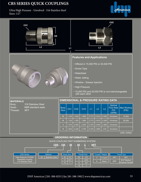 CRS-SS-16-16N-NPT DNP Americas Quick Coupling
