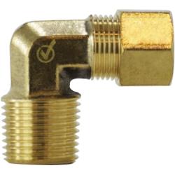 18235BLF 90 deg Barstock Elbow, 3/8 in Compression x 1/2 in MIP, Brass