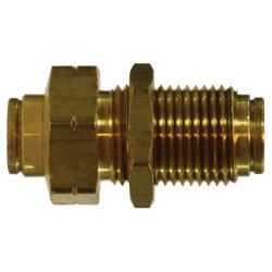20127A Bulkhead Union, 1/4-in Push-to-Connect x 1/4-in Push-to-Connect, Brass