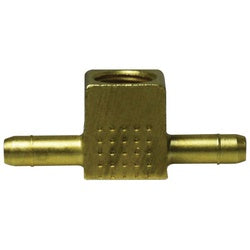 21207 Branch Tee, 1/4 in Barbed x 1/4 in Barbed x 1/8 in FPT, Brass