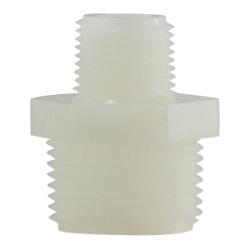 28624W Reducing Hex Nipple, 1/2 in MPT x 3/8 in MPT, Nylon, White