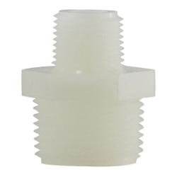 28628W Reducing Hex Nipple, 3/4 in MPT x 3/8 in MPT, Nylon, White