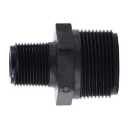 28802P Reducing Hex Nipple, 1-1/2 in MPT x 1 in MPT, Polypropylene, Black