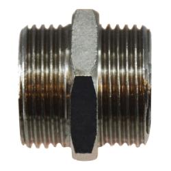 28804 Hex Nipple, 3/8-in Male BSP x 1/4-in Male BSP, Brass, Nickel-Plated